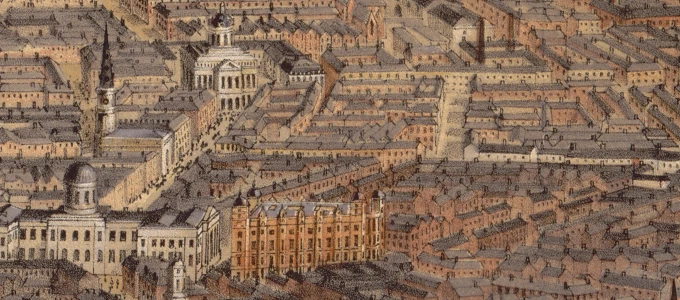Aerial painting of Liverpool in 1859